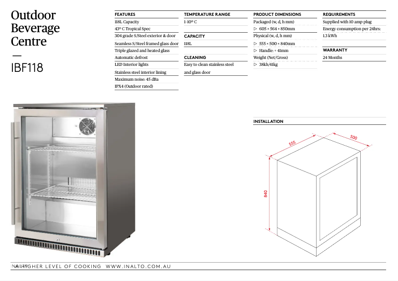 Page n°1 - Manuel utilisateur InAlto IBF118