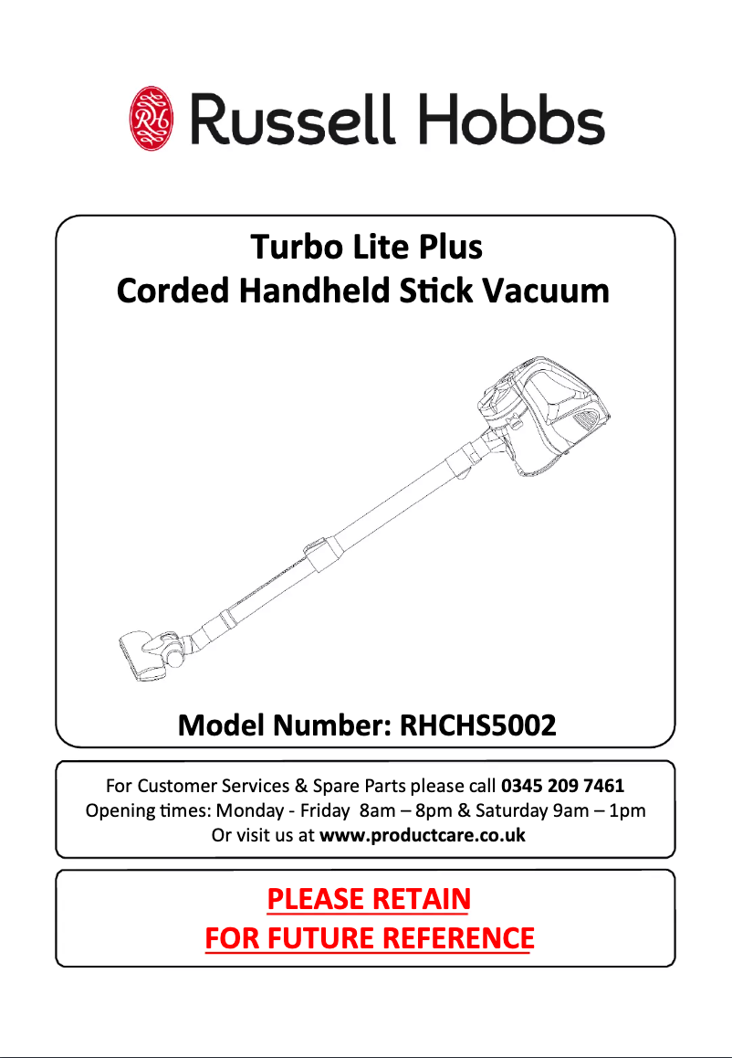Page n°1 - Manuel utilisateur Russell Hobbs Turbo Lite Plus RHCHS5002