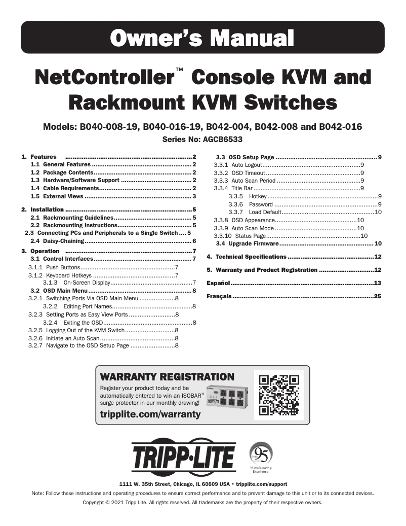 Page n°1 - Manuel utilisateur Tripp Lite B040-008-19