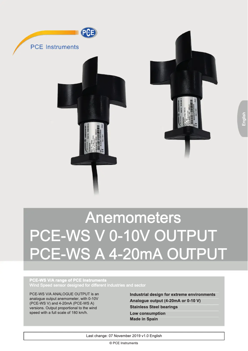 Page n°1 - Manuel utilisateur PCE Instruments PCE-WS V