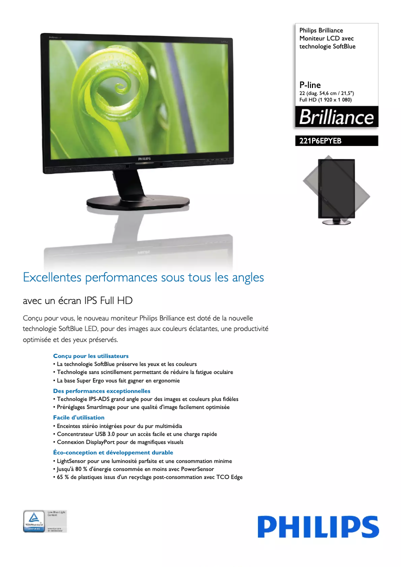 Page n°1 - Fiche technique Philips Brilliance 221P6EPYEB