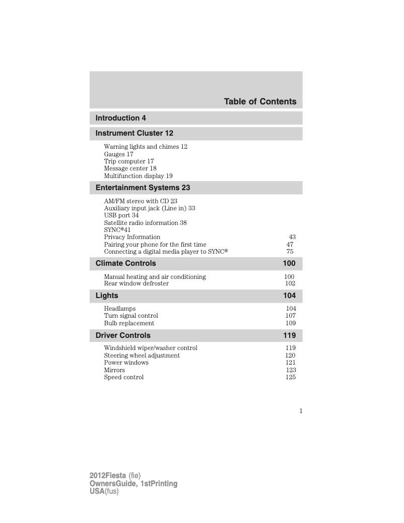Page n°1 - Manuel utilisateur Ford Fiesta (2012)