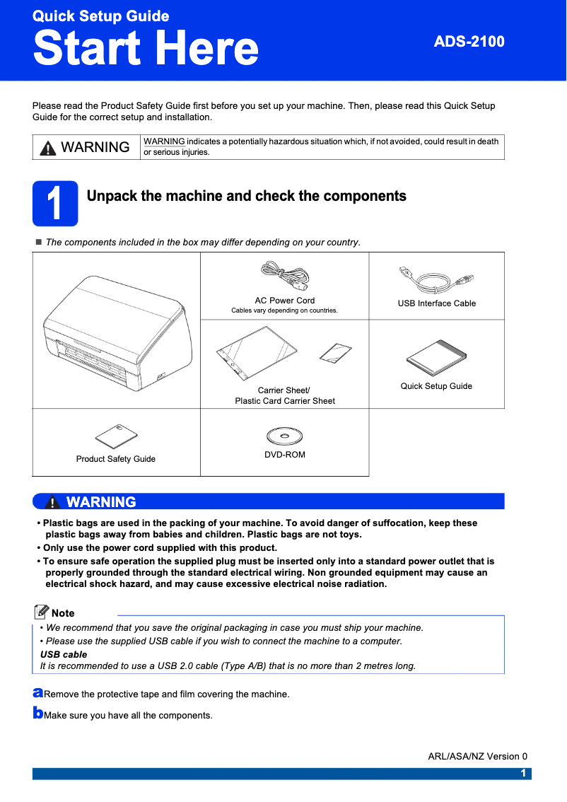 Image de la première page du manuel de l'appareil ADS-2100