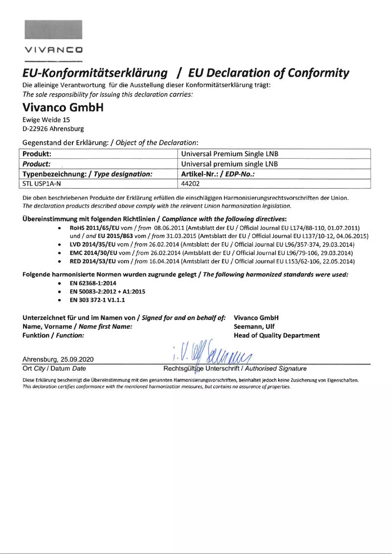 Página 1 del manual Ficha técnica Vivanco STL USP1A-N