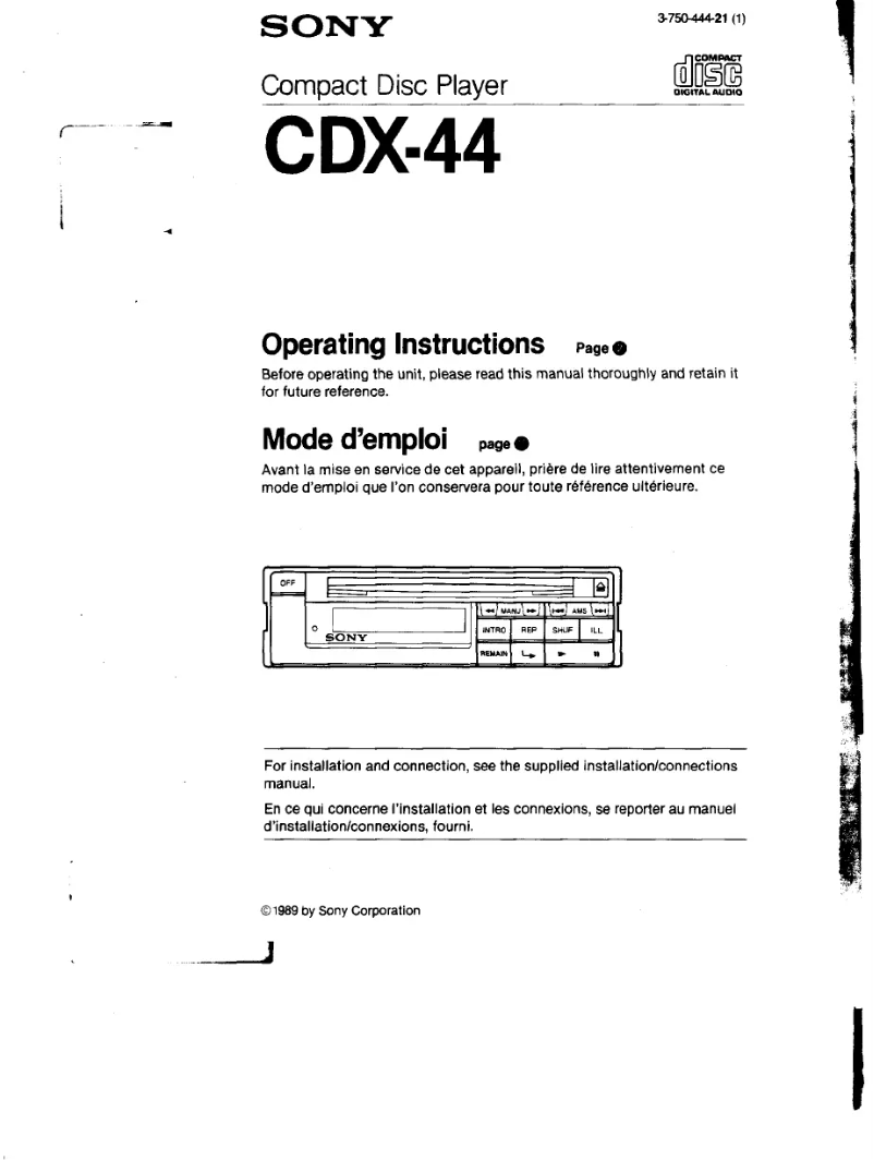 Page 1 de la notice Manuel utilisateur Sony CDX-44