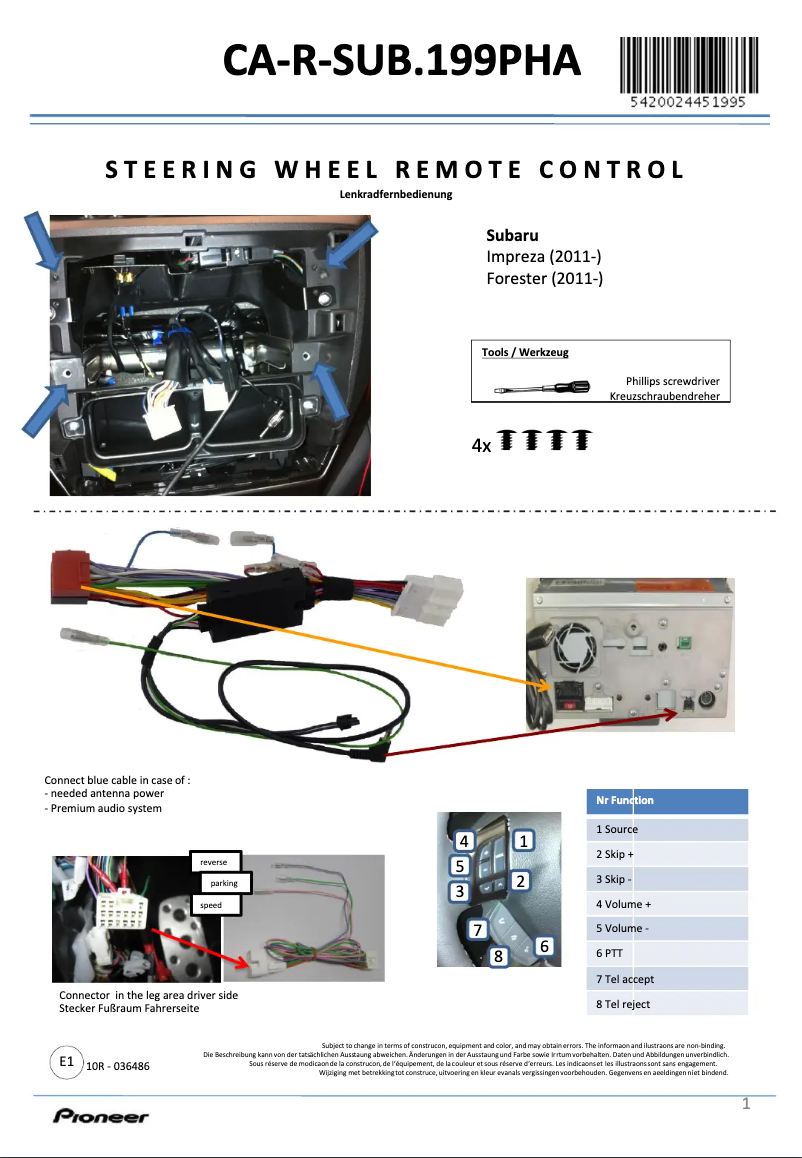 Page 1 de la notice Manuel utilisateur Pioneer CA-R-SUB.199PHA