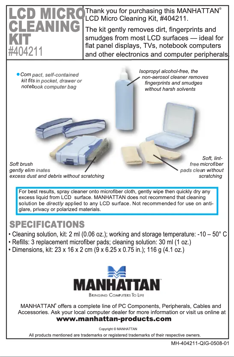 Page 1 de la notice Manuel utilisateur Manhattan 404211