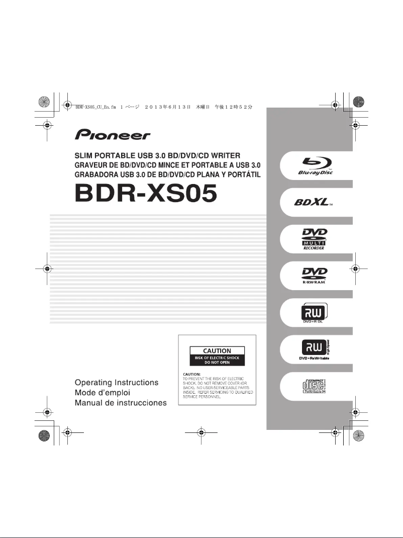 Page 1 de la notice Manuel utilisateur Pioneer BDR-XS05