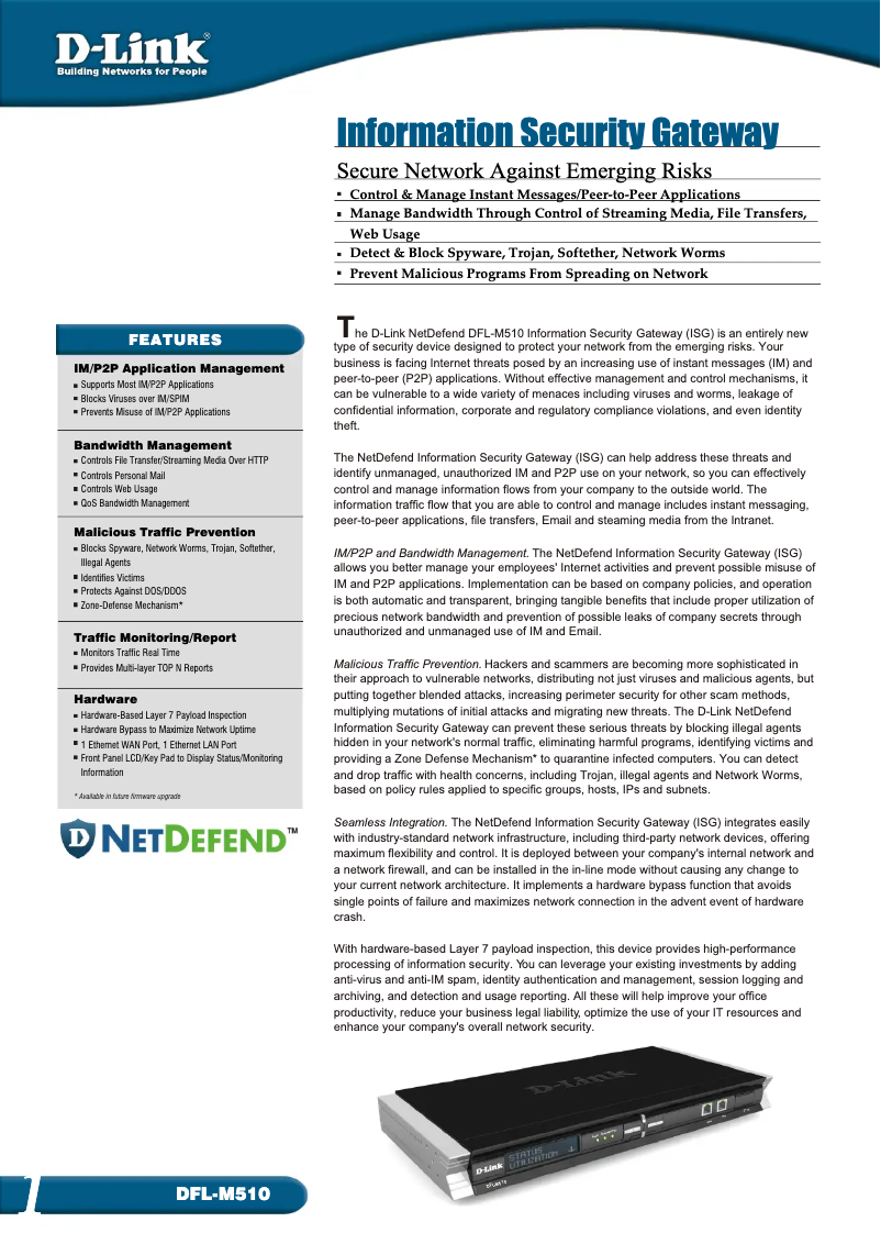 Image de la première page du manuel de l'appareil DFL-M510