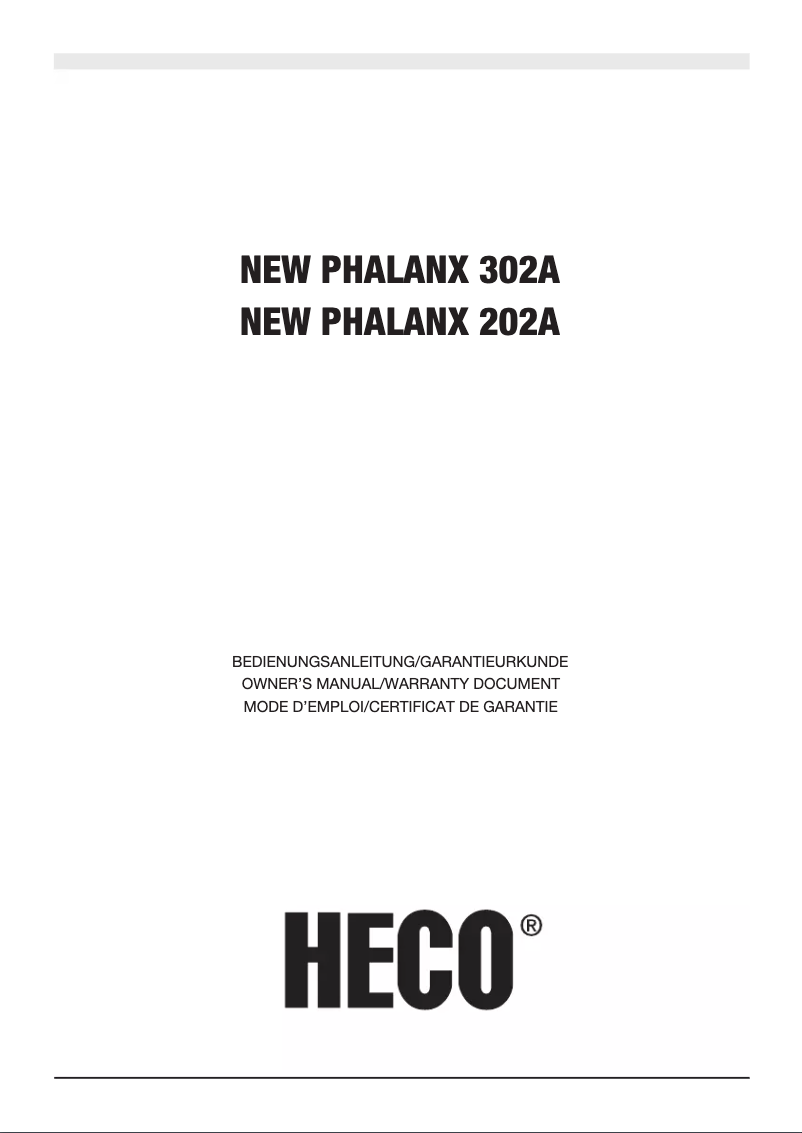 Image de la première page du manuel de l'appareil New Phalanx 302A