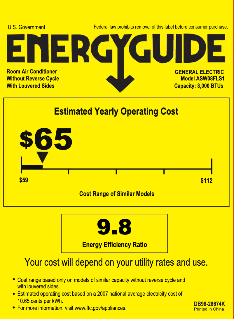 Page n°1 - Label énergétique GE ASW08FL