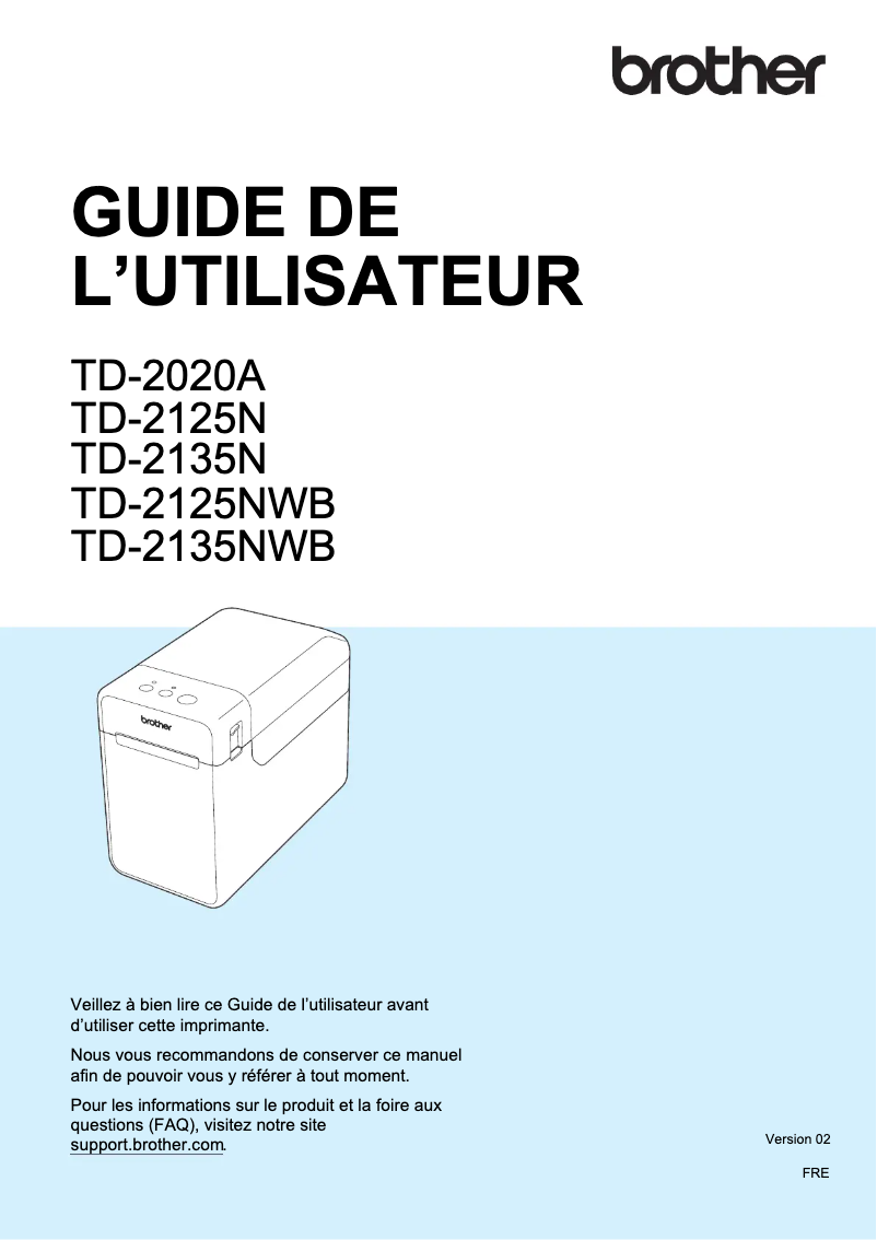 Page n°1 - Manuel utilisateur Brother TD-2135NWB