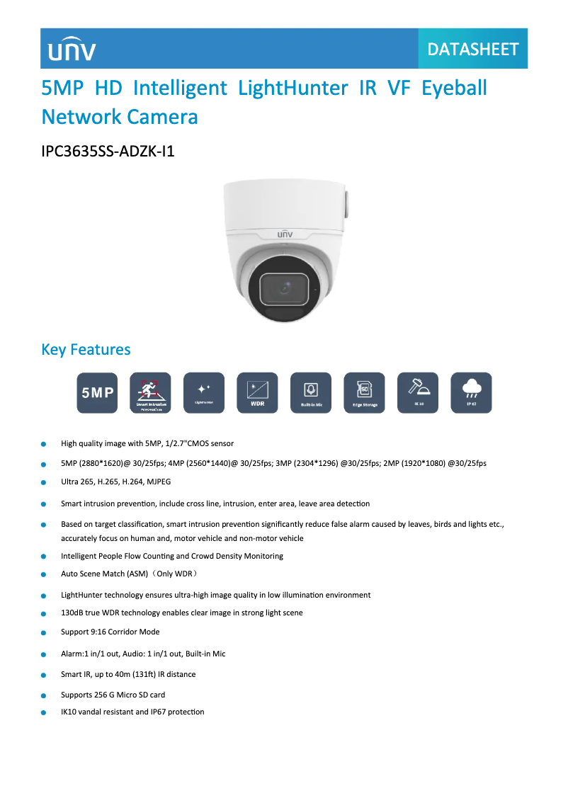 Page n°1 - Fiche technique UniView IPC3635SS-ADZK-I1