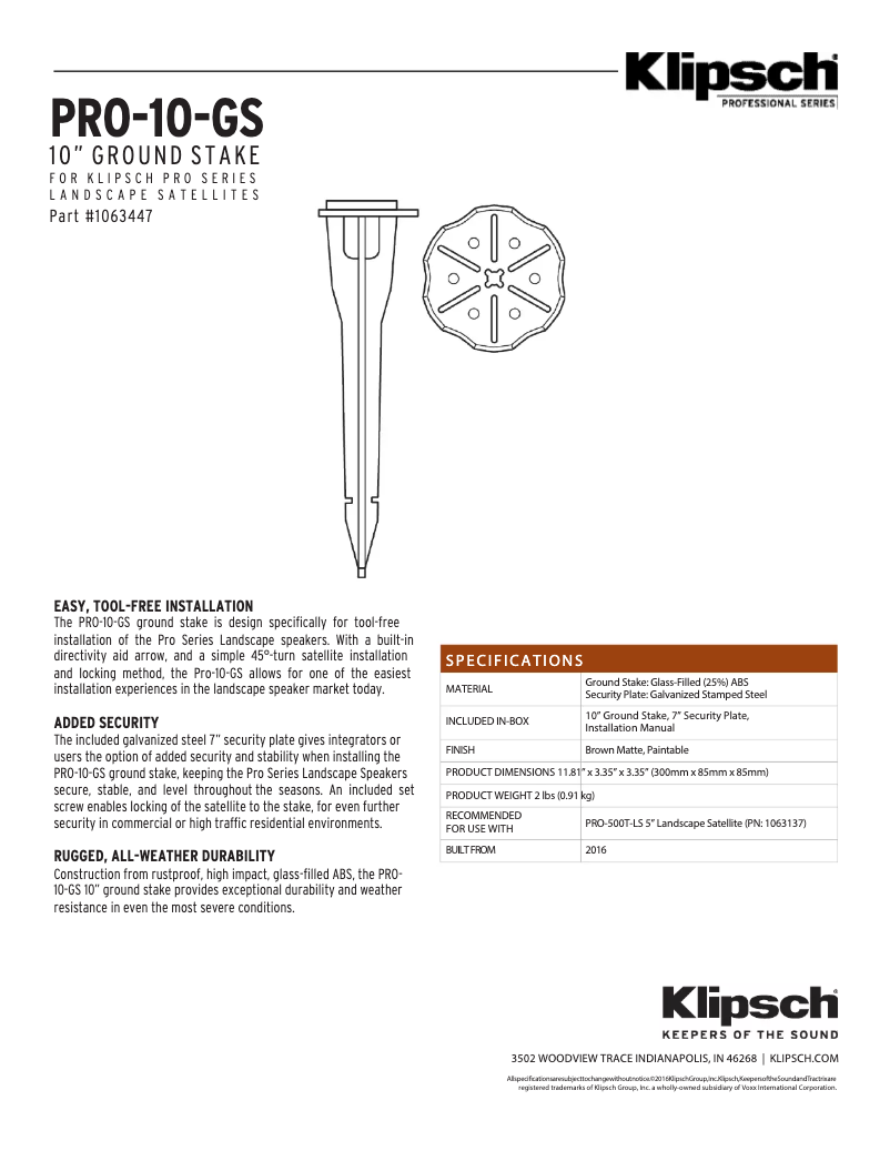 Page 1 de la notice Fiche technique Klipsch PRO-10-GS
