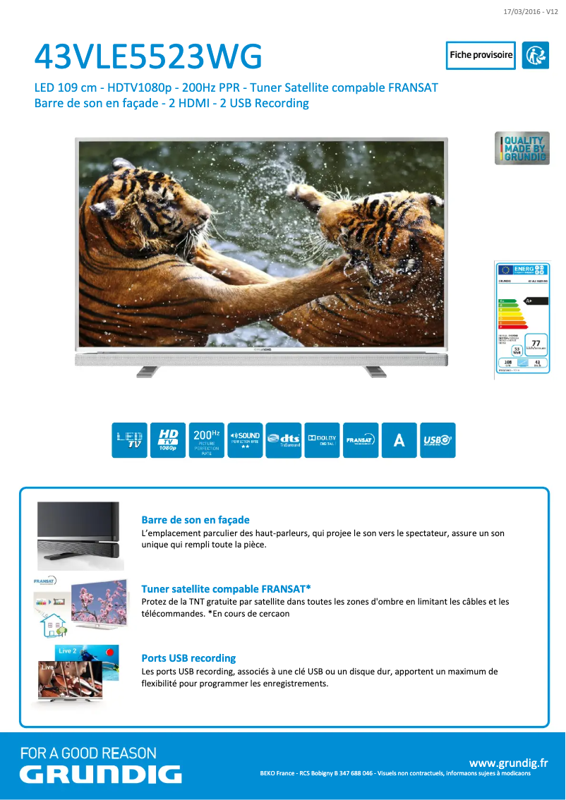 Page n°1 - Manuel utilisateur Grundig 43VLE5523WG
