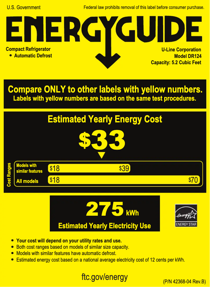 Página 1 del manual Etiqueta energética U-Line UHDR124-IS61A