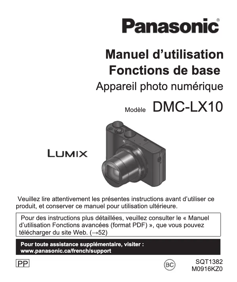 Page 1 de la notice Manuel utilisateur Panasonic Lumix DMC-LX10
