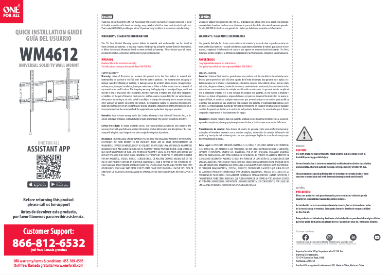 Page 1 de la notice Manuel utilisateur One for all WM 4612