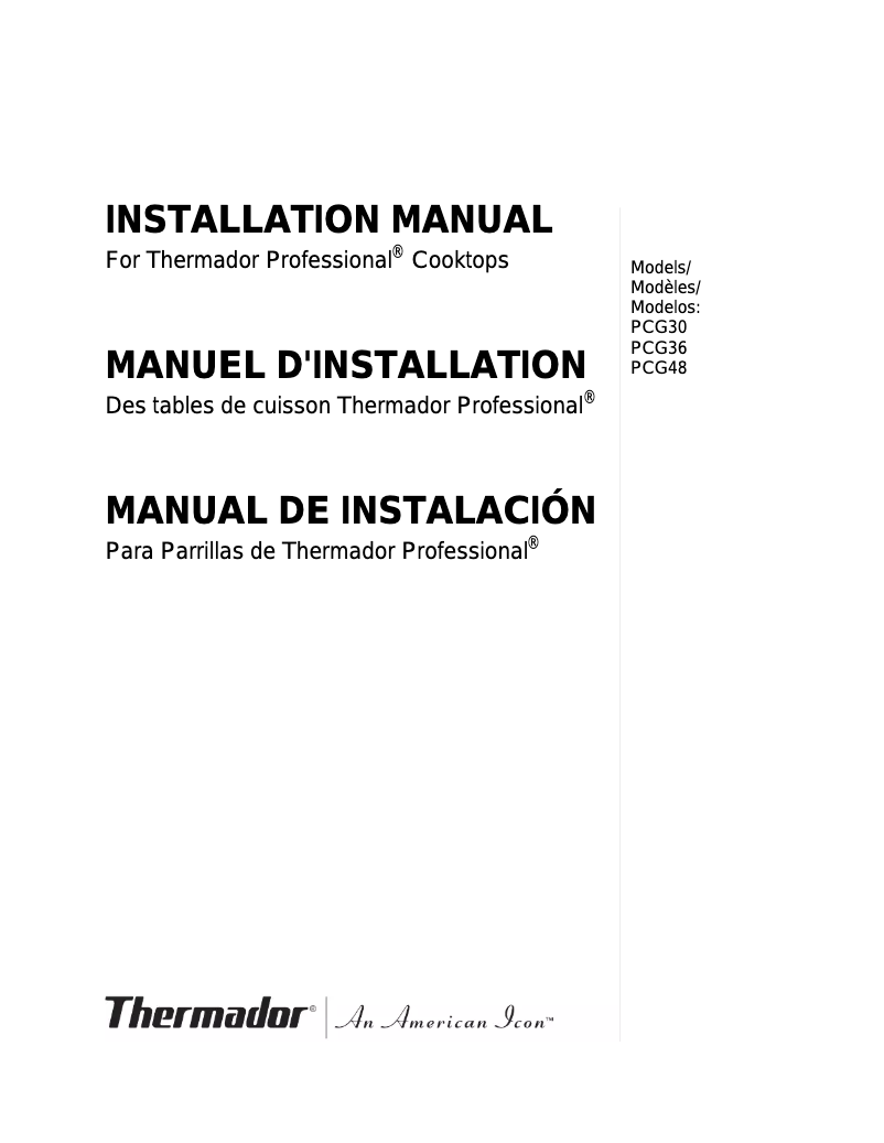 Page 1 de la notice Guide d'installation Thermador PCG366G
