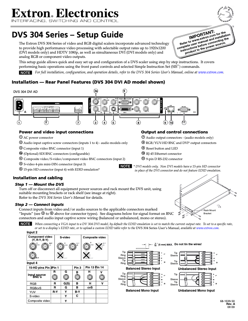 Page 1 de la notice Manuel utilisateur Extron DVS 304 DVI D