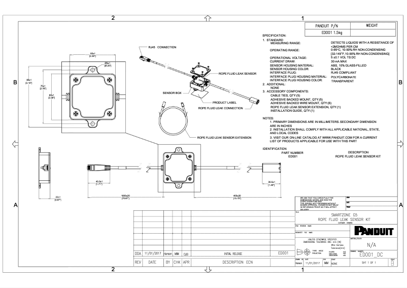 Page 1 de la notice Dessin technique Panduit ED001