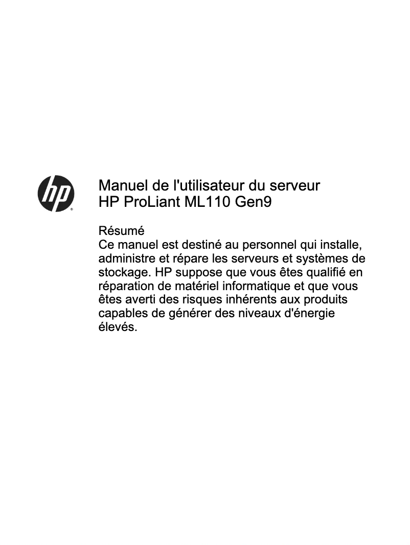 Page 1 de la notice Manuel utilisateur HP ProLiant ML110 G9