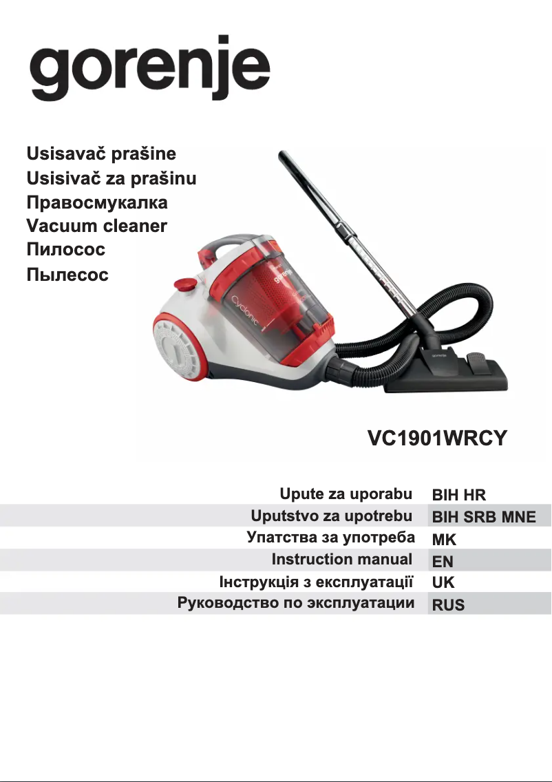 Page 1 de la notice Manuel utilisateur Gorenje VC1901WRCY