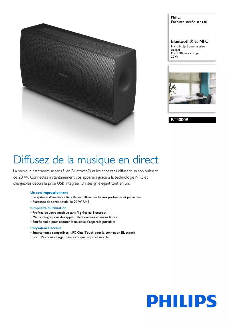 Página 1 del manual Ficha técnica Philips BT4000B