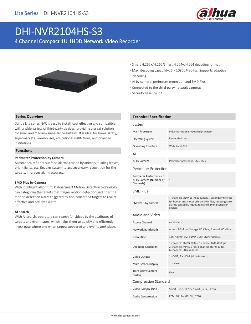 Image de la première page du manuel de l'appareil NVR2104HS-S3