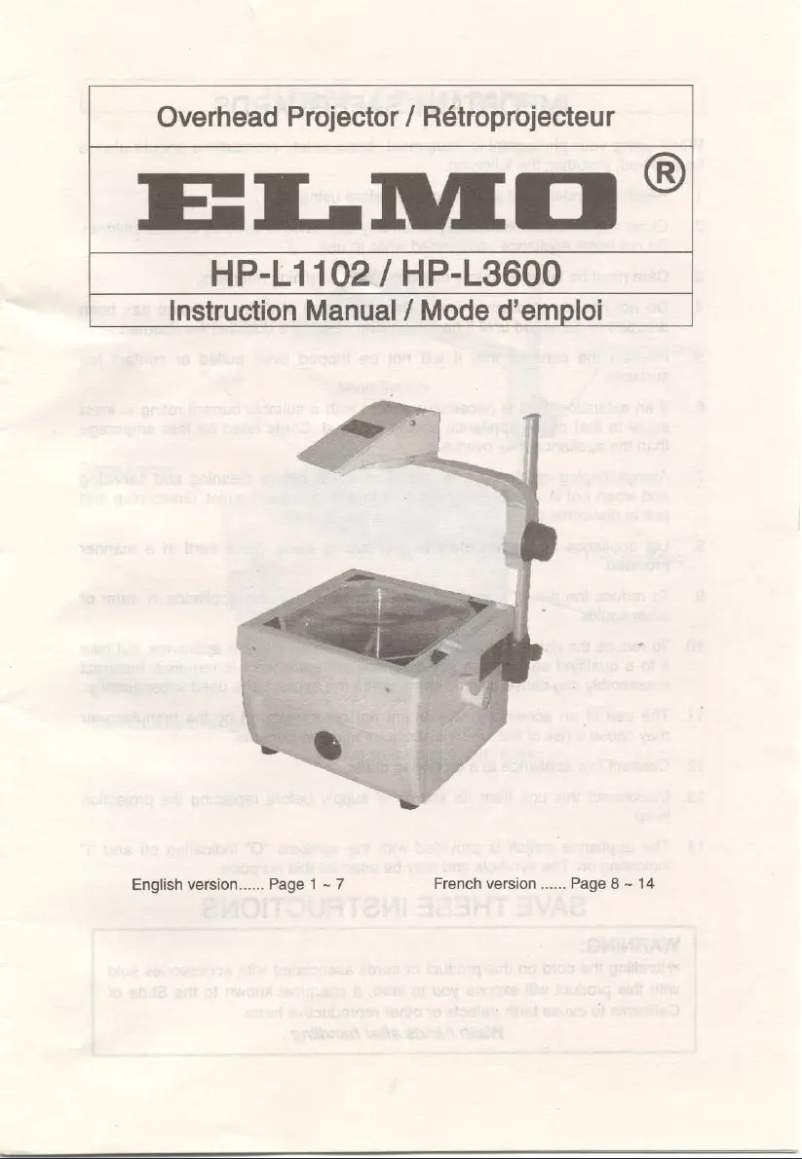 Page n°1 - Manuel utilisateur Elmo HP-L3600