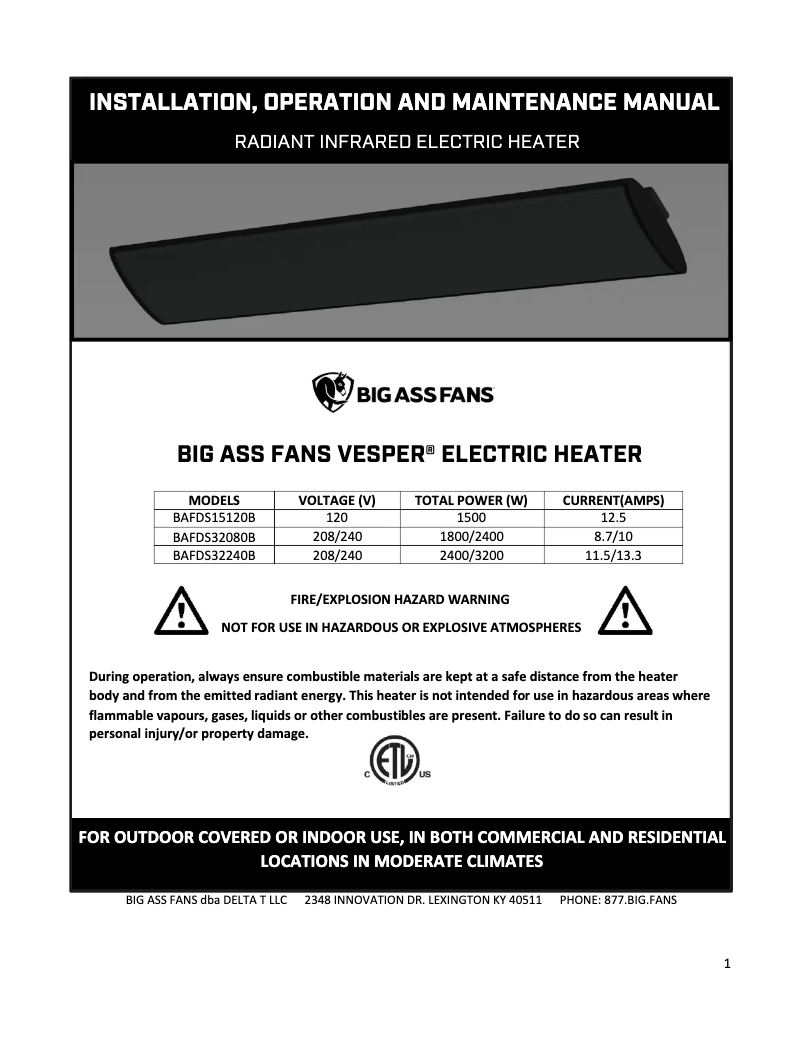 Page 1 de la notice Guide d'installation Big Ass Fans BAFDS32240B