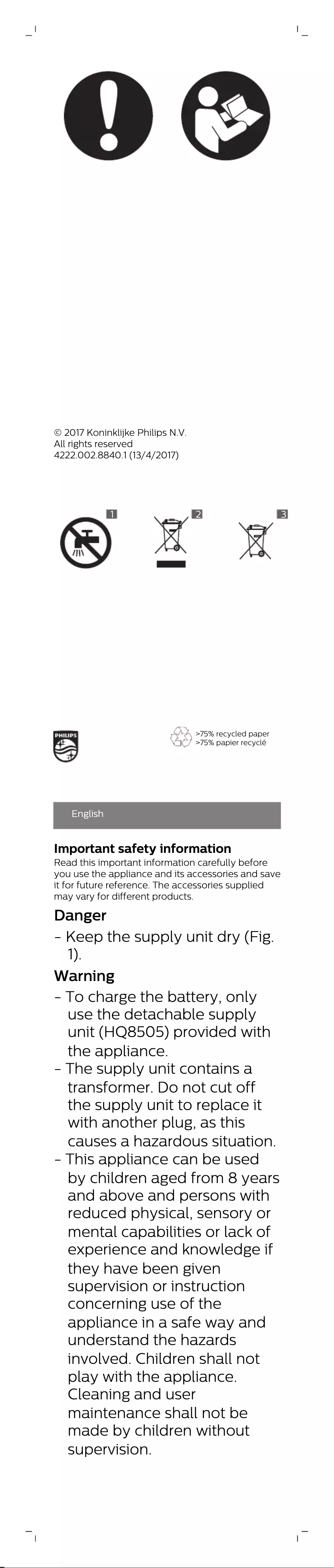 Page 1 of the manual User Manual Philips HC3536