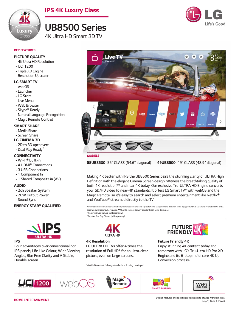 Página 1 del manual Ficha técnica LG 55UB8500