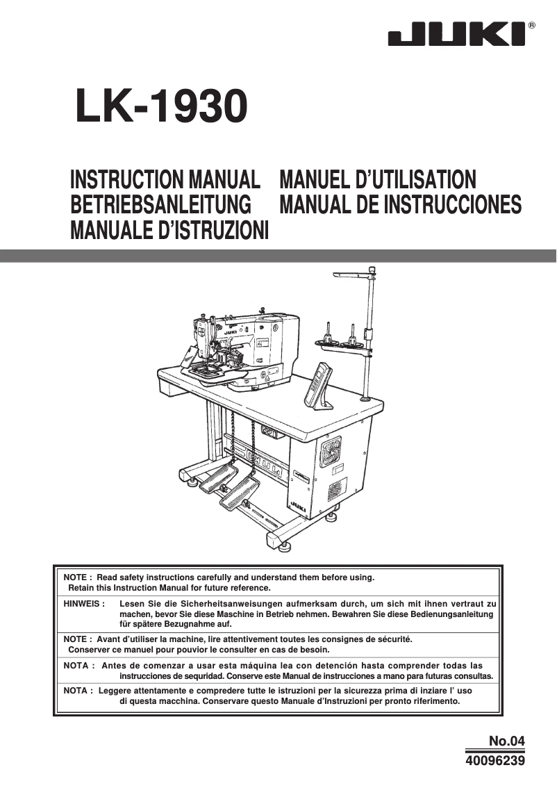Page 1 de la notice Manuel utilisateur Juki LK-1930