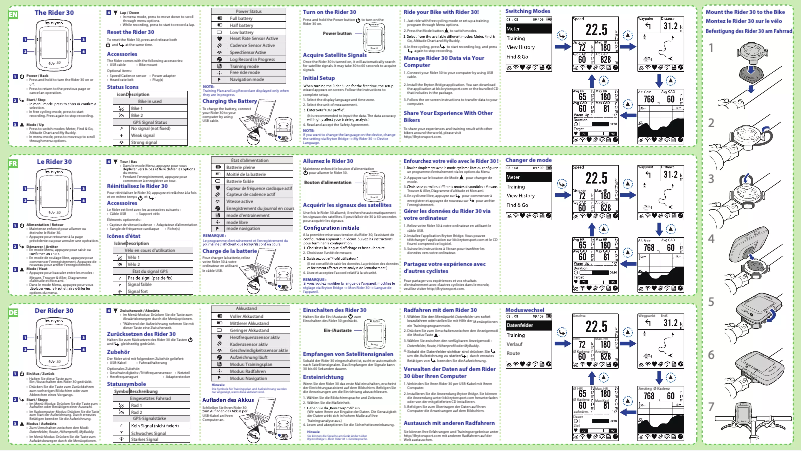 Page 1 de la notice Manuel utilisateur Bryton Rider 30