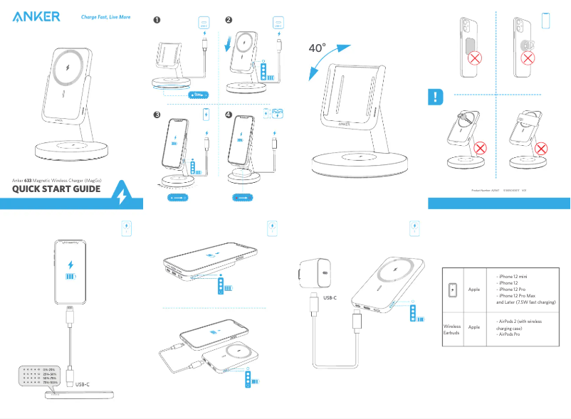 Page n°1 - Guide de démarrage rapide Anker 633 Magnetic Wireless Charger