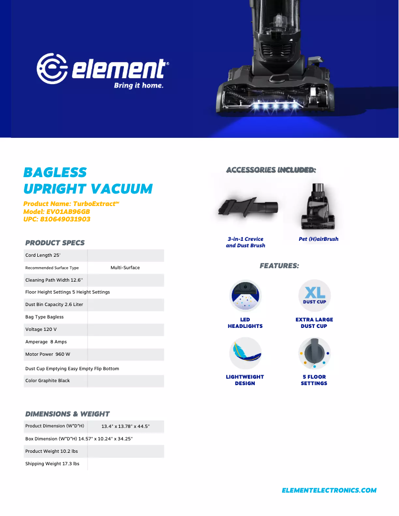 Page n°1 - Fiche technique Element EV01AB96GB