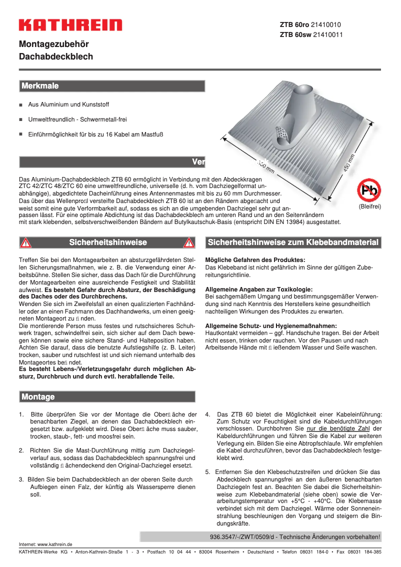Page 1 de la notice Manuel utilisateur Kathrein ZTB 60sw