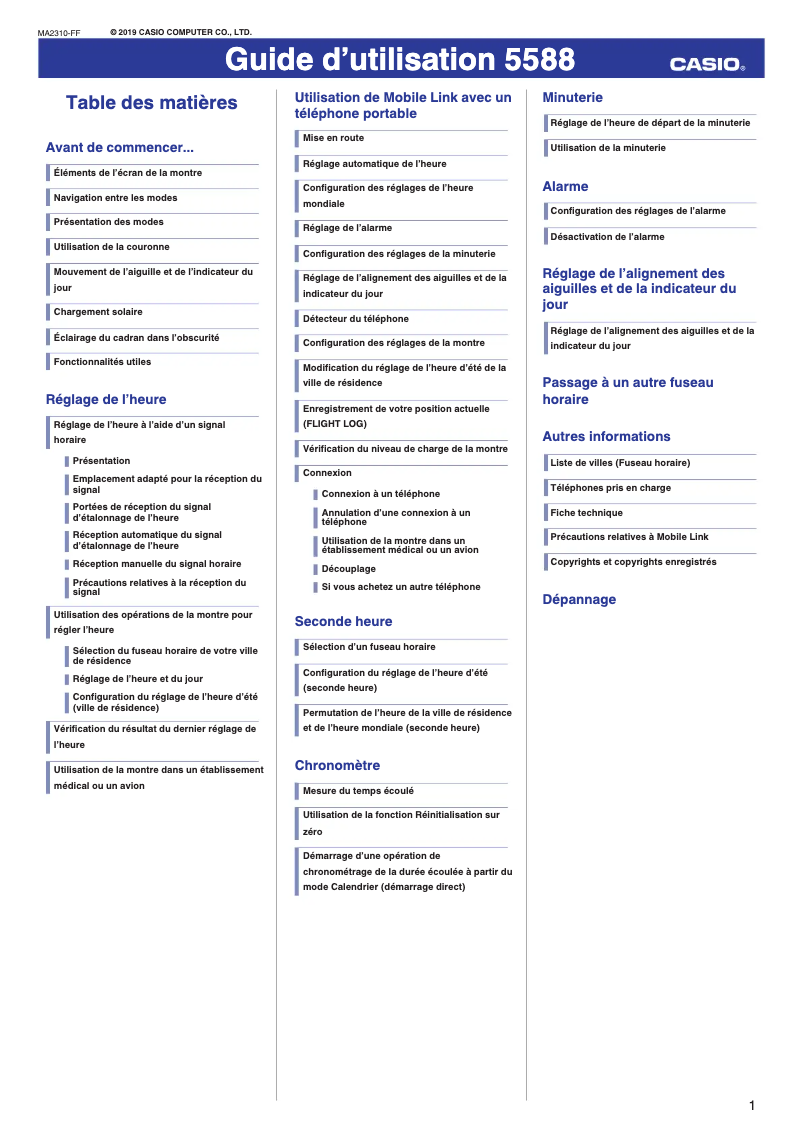 Page 1 de la notice Manuel utilisateur Casio G-Shock GWR-B1000