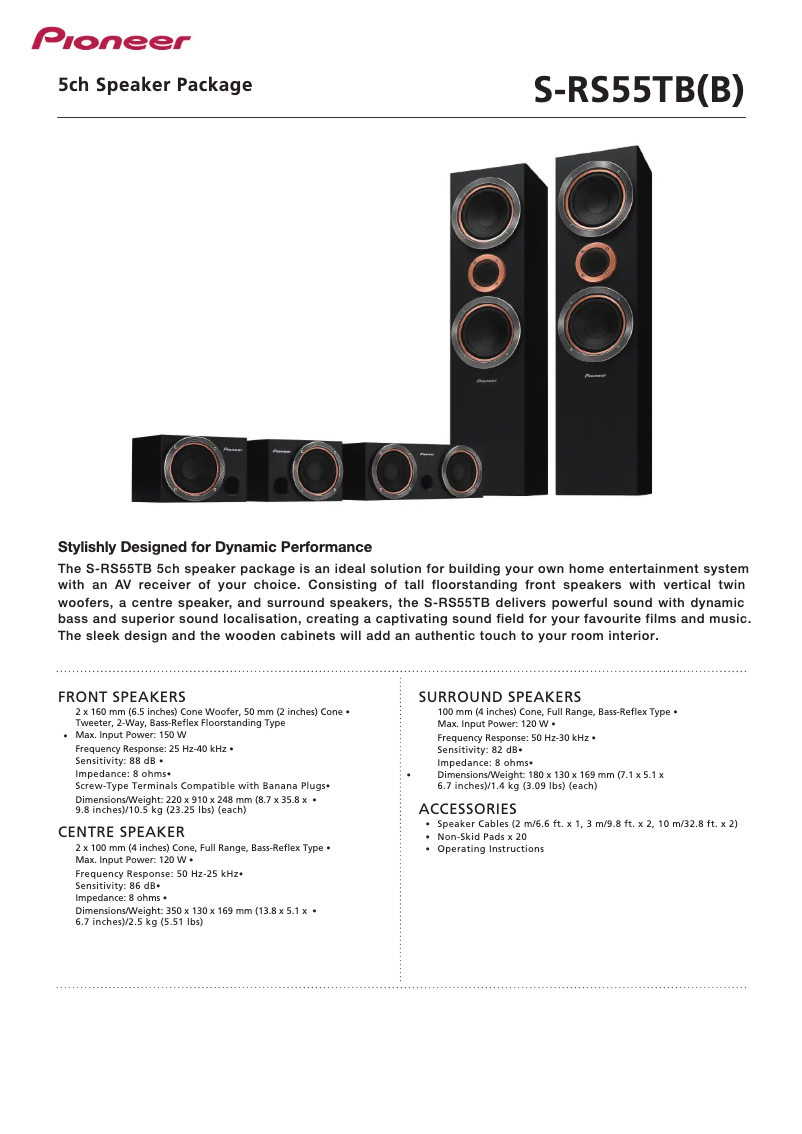 Page n°1 - Fiche technique Pioneer S-RS55TB