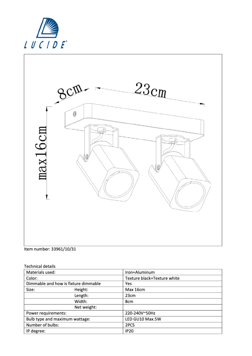 Page 1 de la notice Manuel utilisateur Lucide Roax 33961/10/31