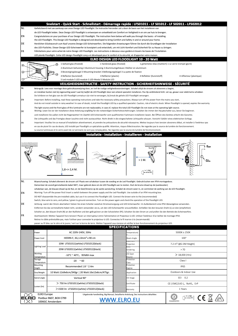 Page 1 de la notice Manuel utilisateur Elro LF502011