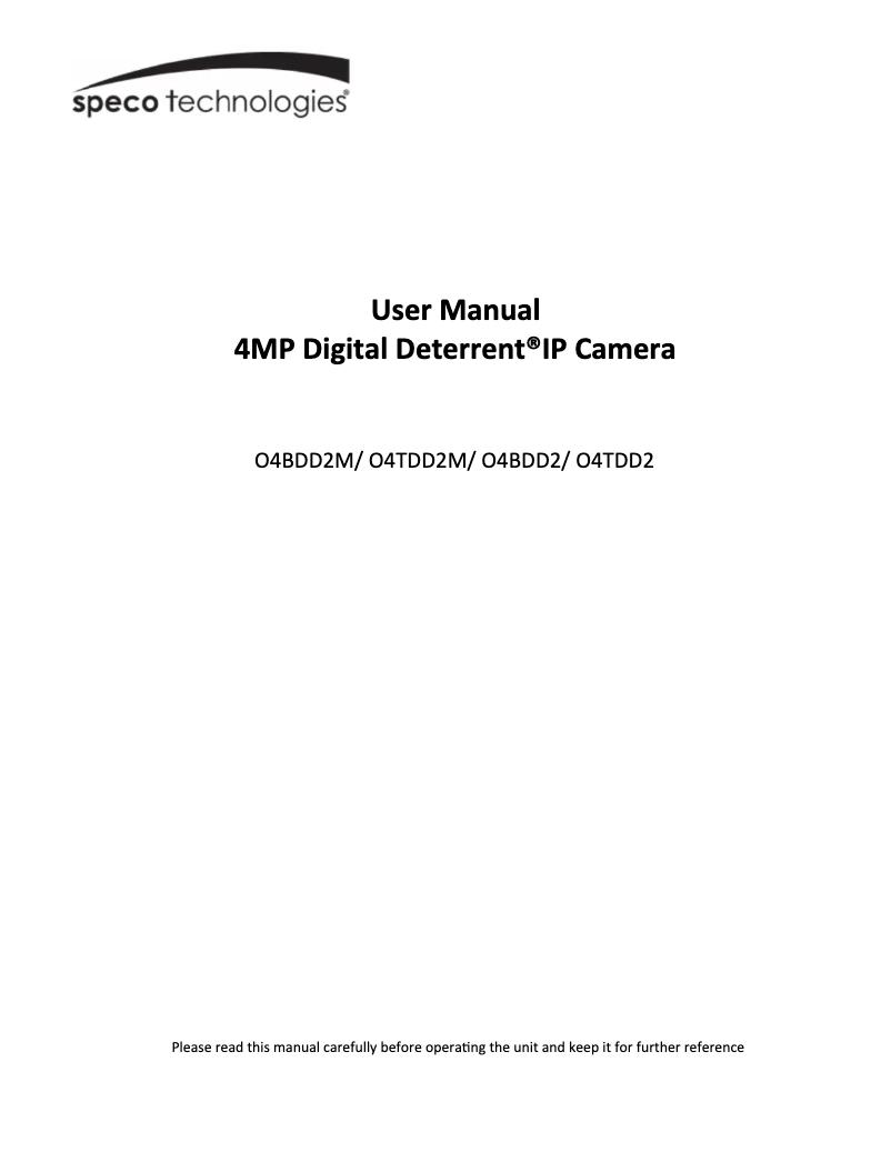 Page 1 of the manual User Manual Speco Technologies O4TDD2M