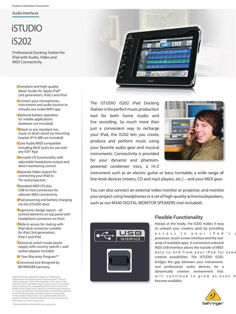 Page 1 de la notice Fiche technique Behringer iStudio iS202