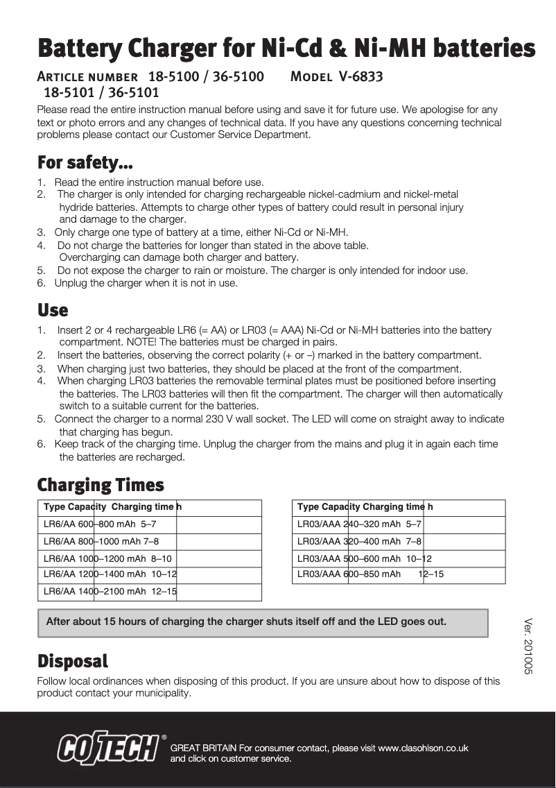 Página 1 del manual Manual de usuario Cotech V-6833