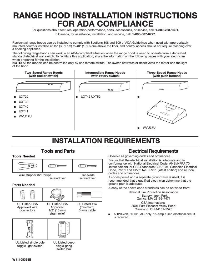 Page 1 de la notice Guide d'installation Amana WVU17UC0JB