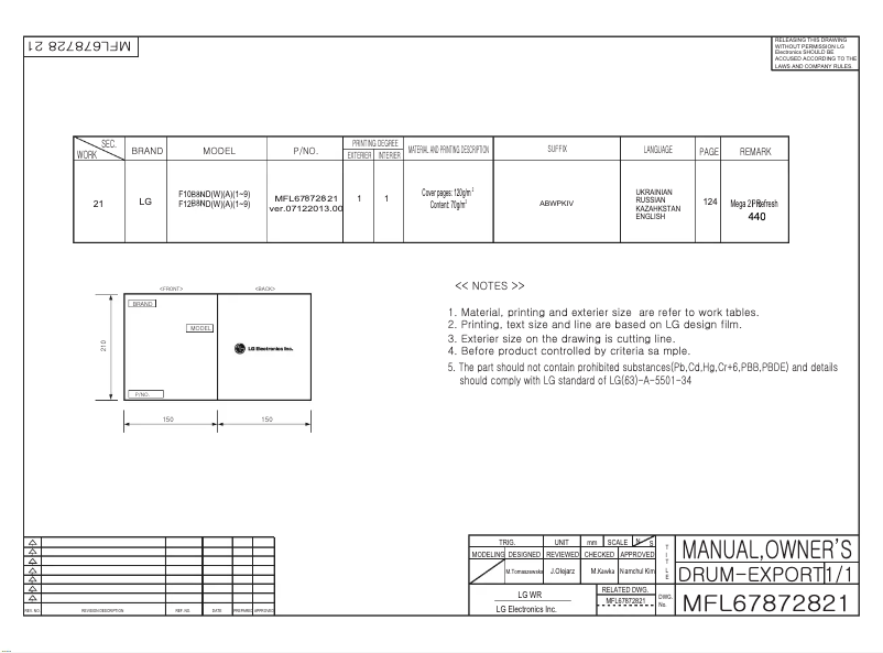 Page n°1 - Manuel utilisateur LG F12B8ND