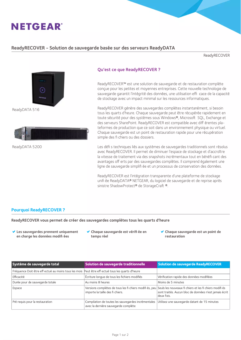 Page n°1 - Fiche technique Netgear ReadyRECOVER