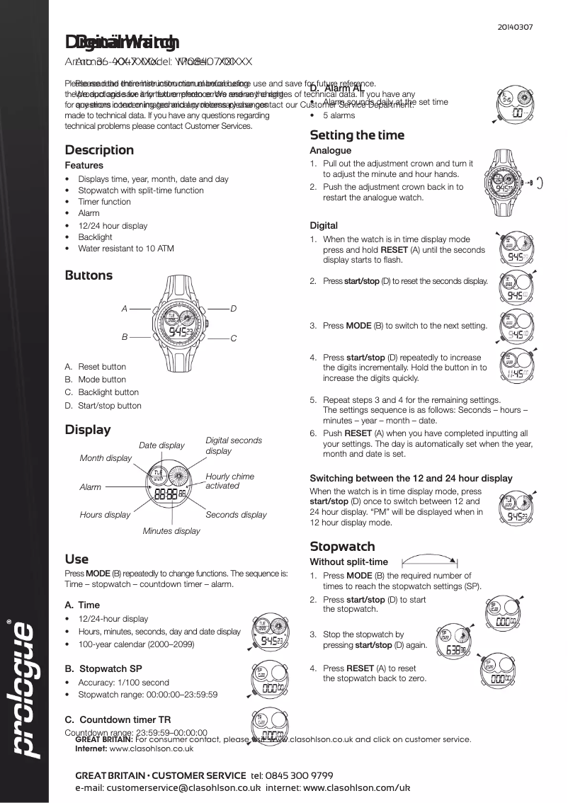 Page 1 de la notice Manuel utilisateur Prologue YPO8407