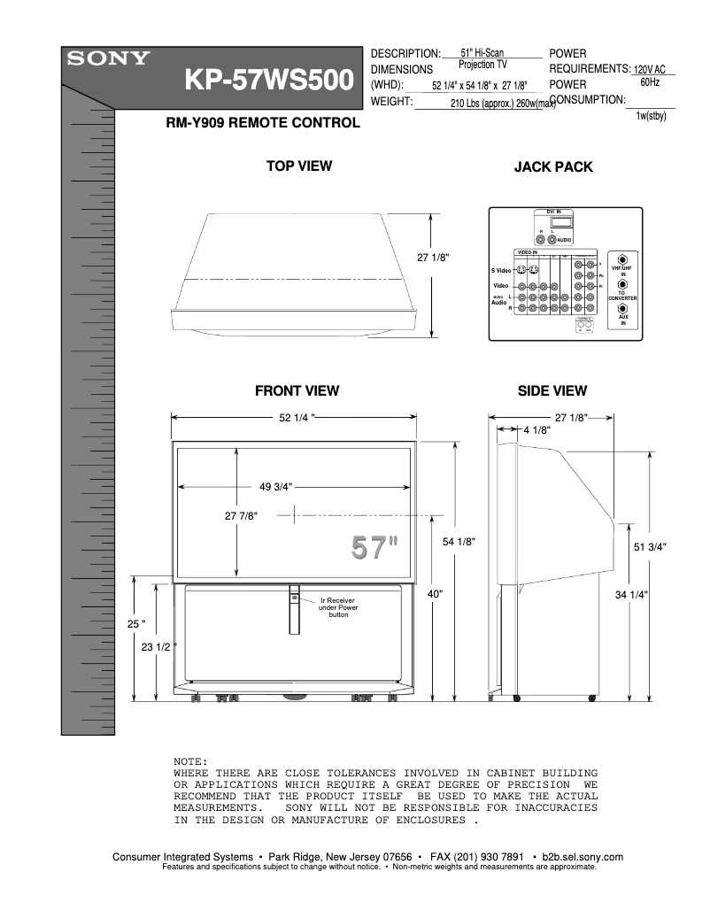 Page 1 de la notice Guide d'installation Sony KP-57WS500